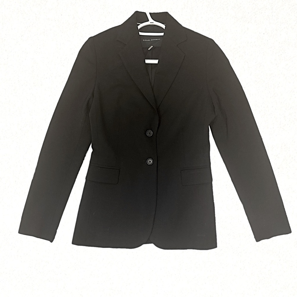 Banana Republic Wool Blend 2 Button Black Stretch Blazer